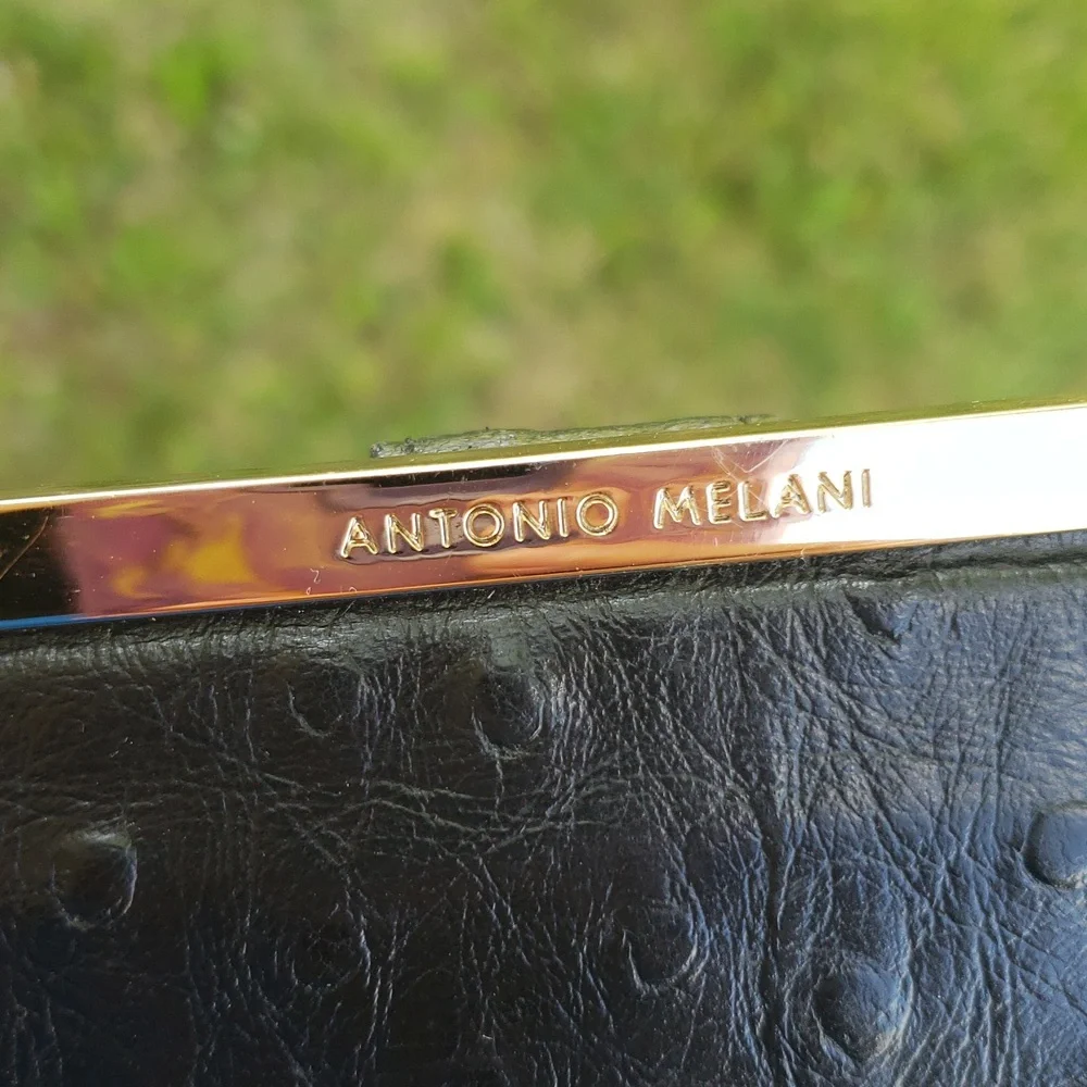 Antonio Melani Womens Cowhide Leather Ostrich Embossed Bifold Long Wallet Black
